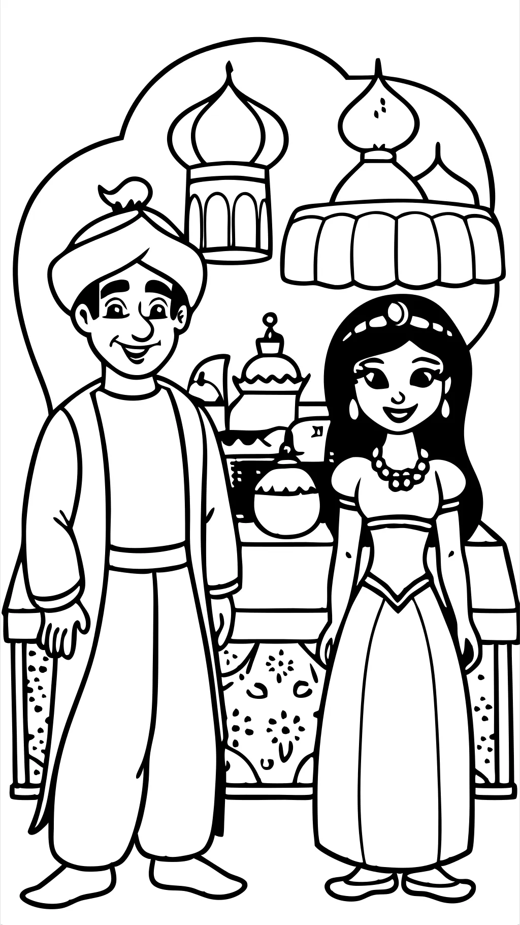 Páginas para colorear de Aladdin y Jasmine